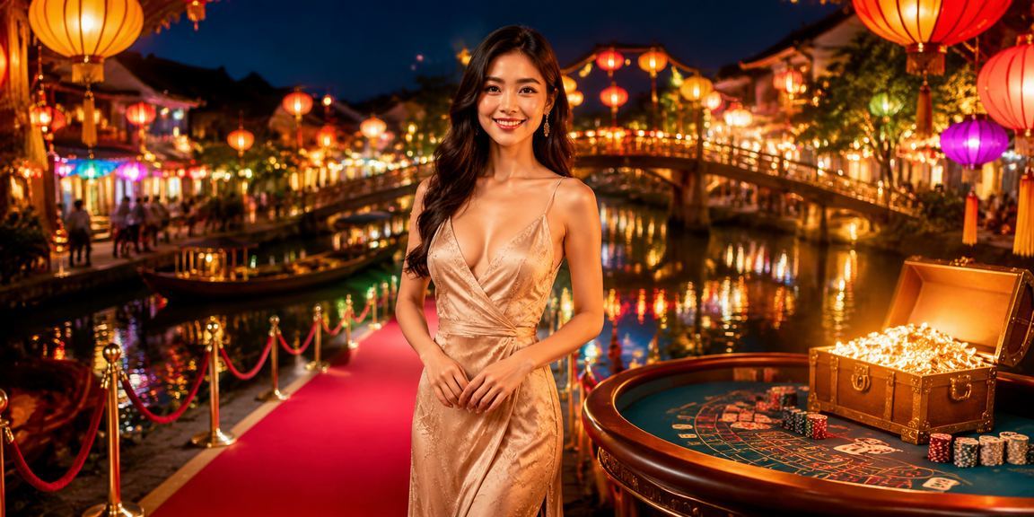 Cảnh chơi Baccarat tại khu chợ đêm Hội An với không khí sôi động về đêm