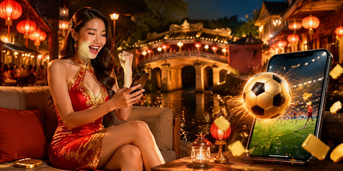 Cảnh chợ đêm Hội An với người hâm mộ theo dõi kèo bóng đá trực tuyến trên điện thoại